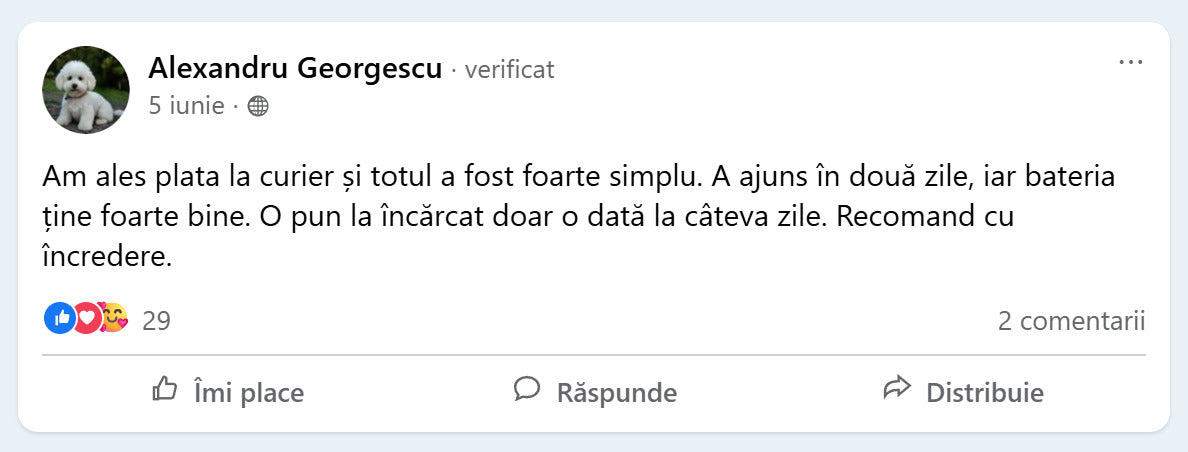 Recenzie Facebook de la Alexandru Georgescu despre PurrBall