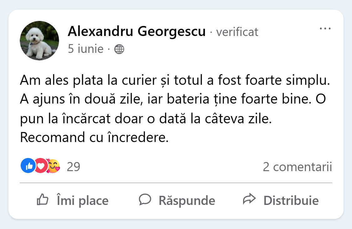 Recenzie Facebook de la Alexandru Georgescu despre PurrBall